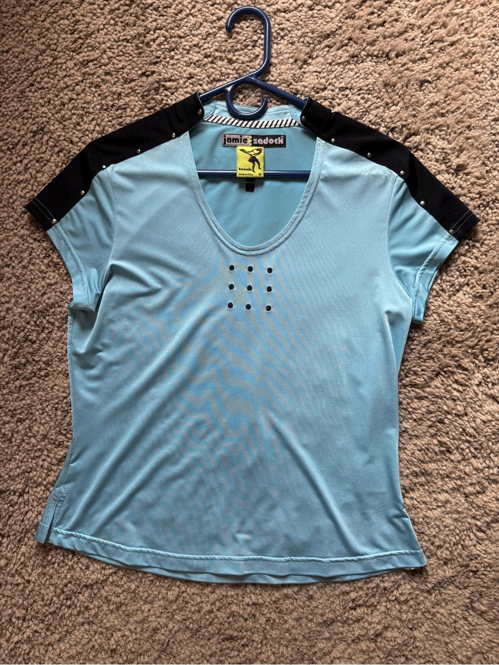 jamie sadock Light Blue Short Sleeve Top with Black Shoulder Panels